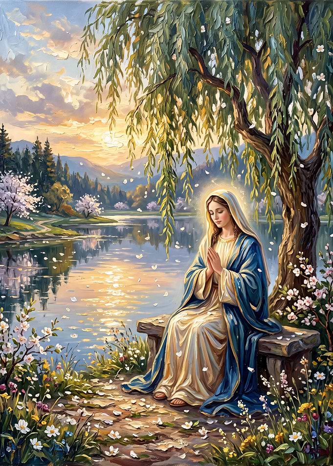 Virgin Mary Praying by the Lake