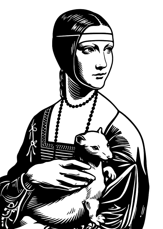 Lady with an Ermine Black and White Illustration