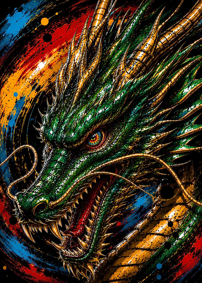 Intense Green Dragon Portrait