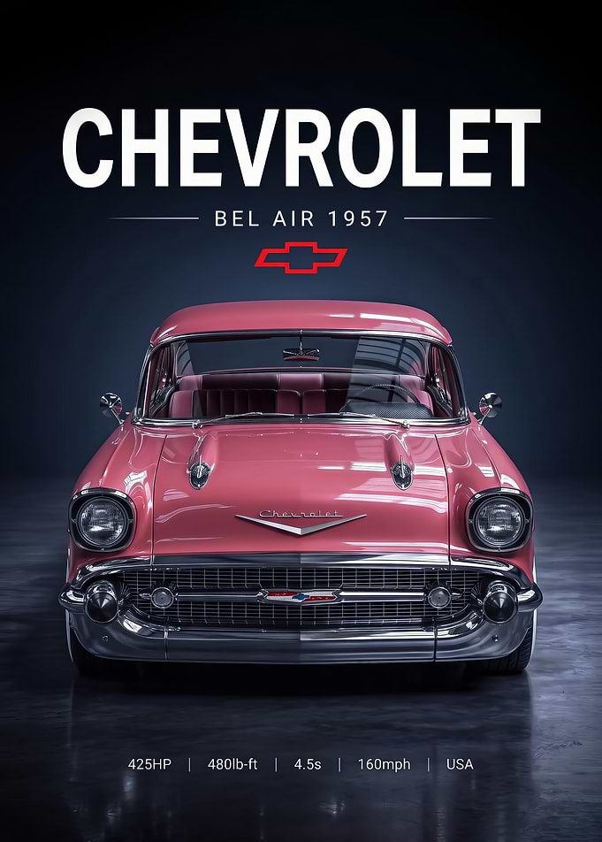 pink classic 1957 Chevrolet Bel Air Poster