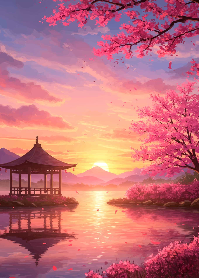Serene Japanese Pavilion at Sunset