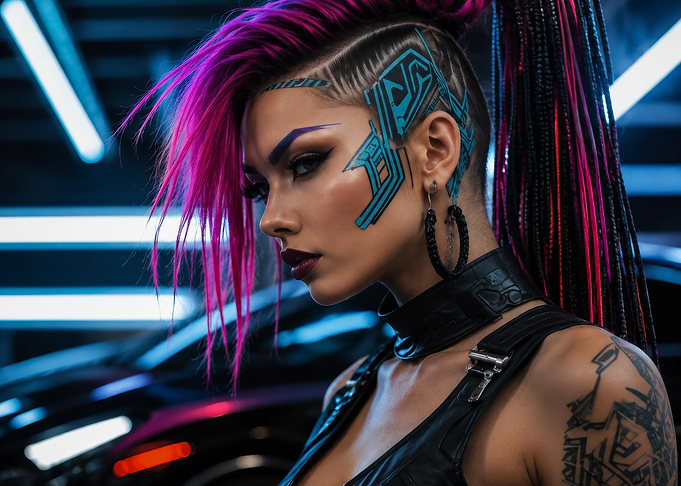 Cyberpunk Woman with Neon Pink Hair