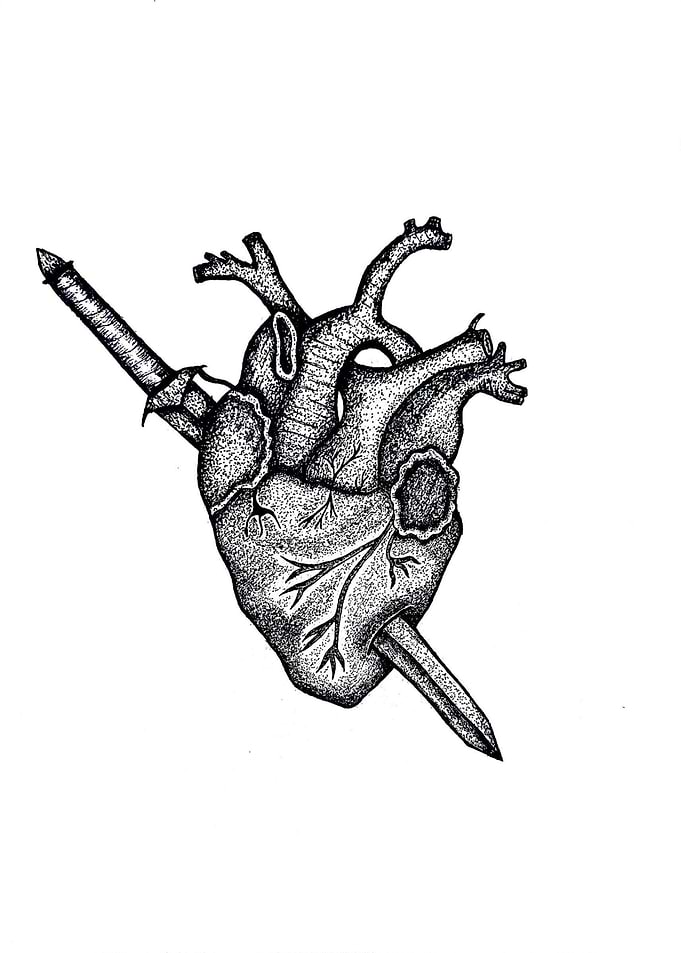 Stippled Anatomical Heart with Dagger