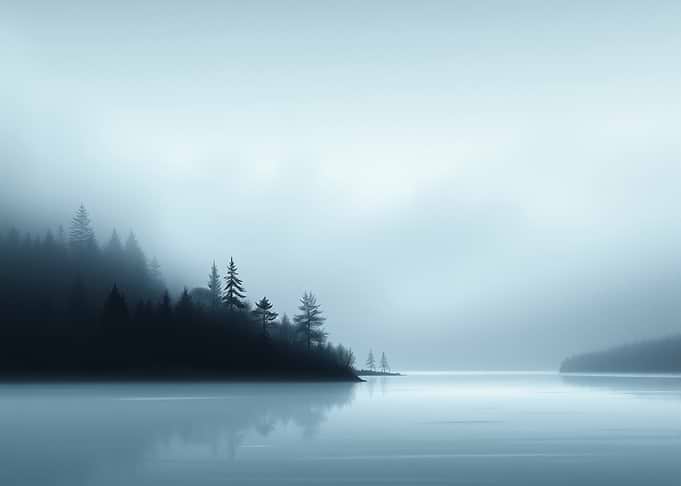 Misty Forest Lake Landscape