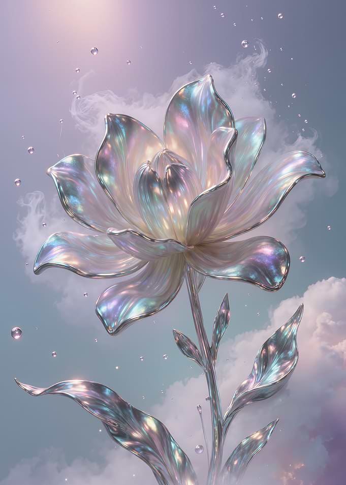 Iridescent Glass Flower, Ethereal Crystal Bloom Wall Art