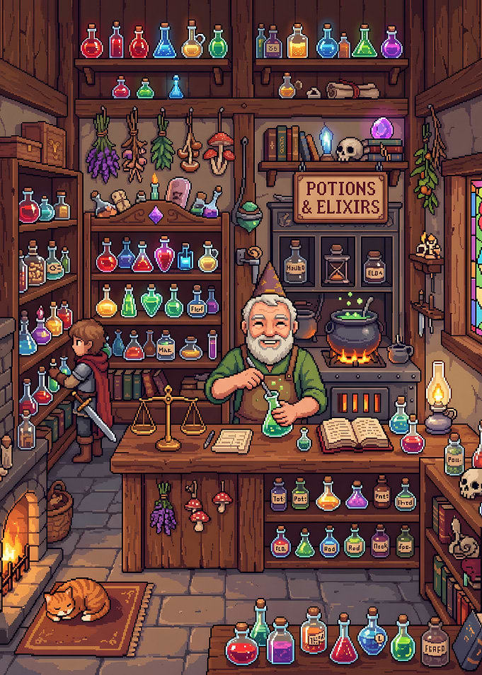 Pixel Art Wizard Potion Shop
