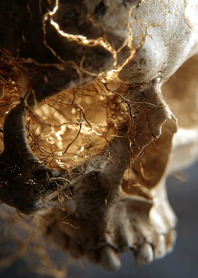 Golden Veined Human Skull Art