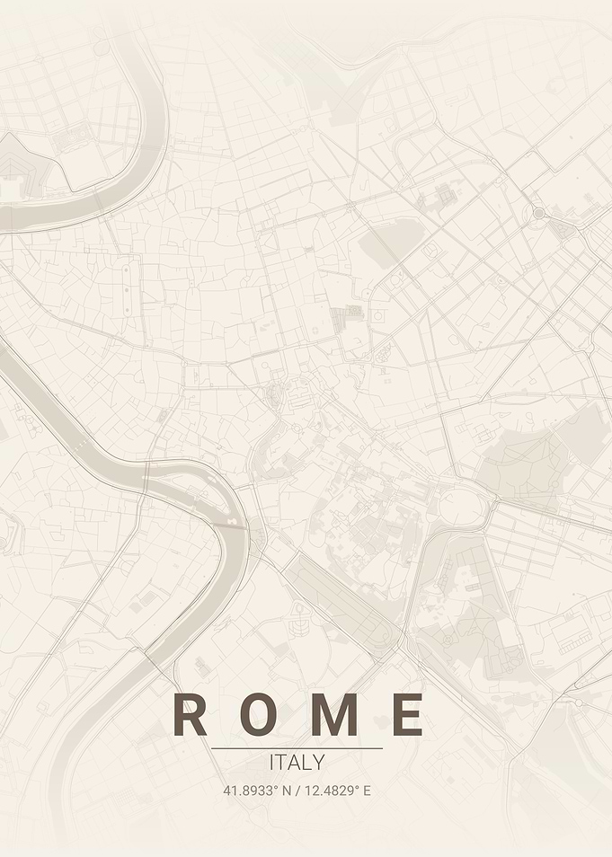 Minimalist Map of Rome, Italy