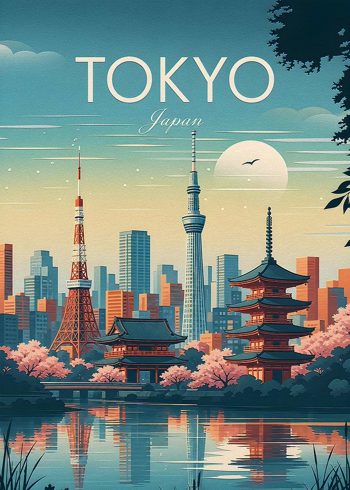 Vintage Tokyo Japan Travel Poster