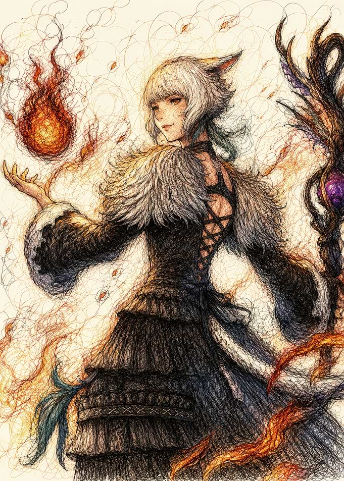 Y'shtola Rhul Scribble Art Portrait