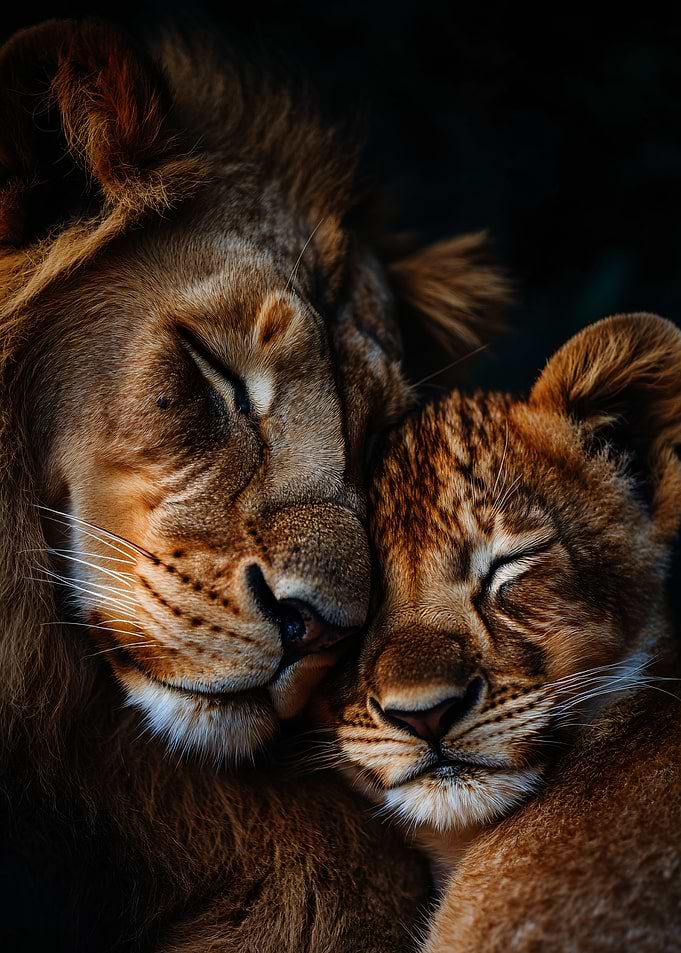 Lion and Cub Sleeping Together