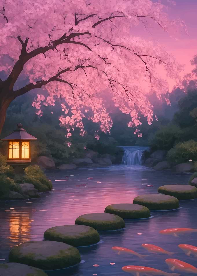 Serene Japanese Garden at Twilight