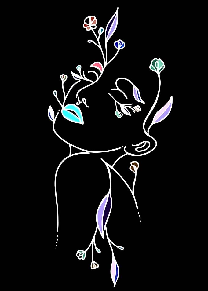 Floral Line Art Woman Portrait