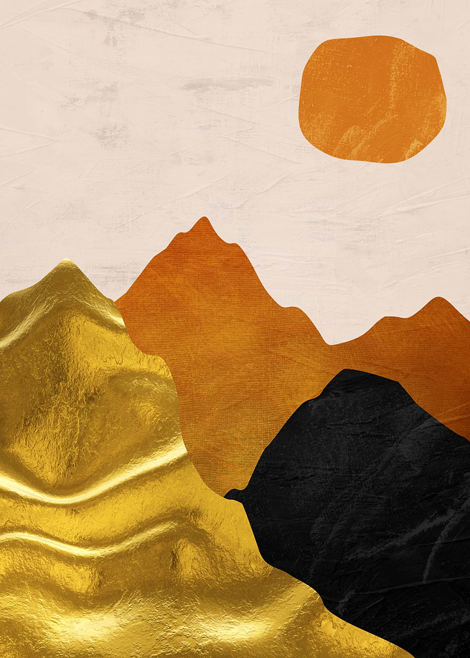 Abstract Gold and Black Mountain Landscape