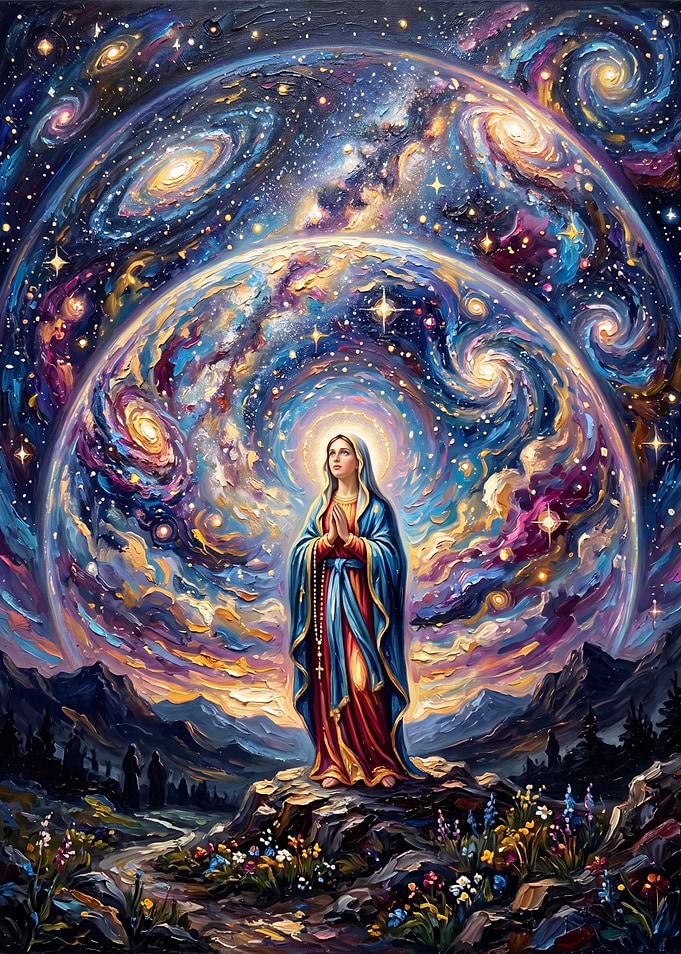 Virgin Mary Amidst Cosmic Galaxies