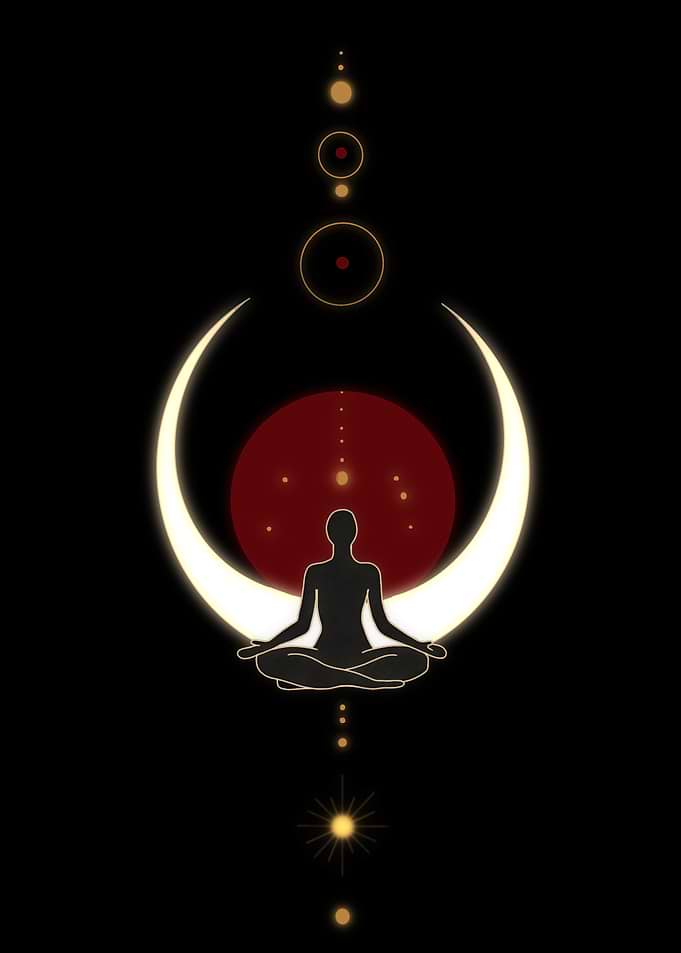 Meditating Figure with Celestial Symbols