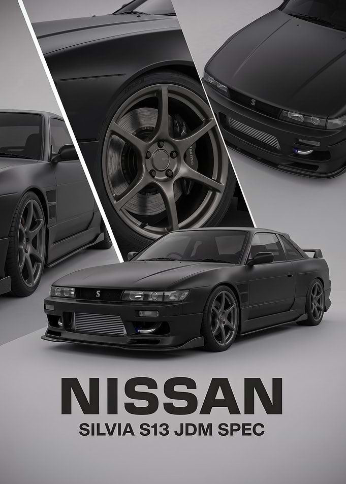 black sleek Silvia S13 JDM car Poster