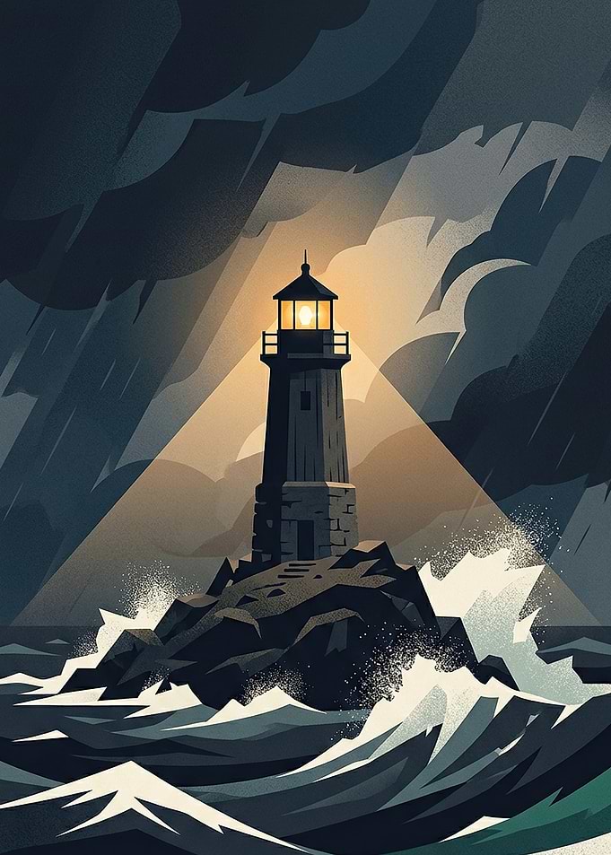 Lighthouse in a Stormy Sea