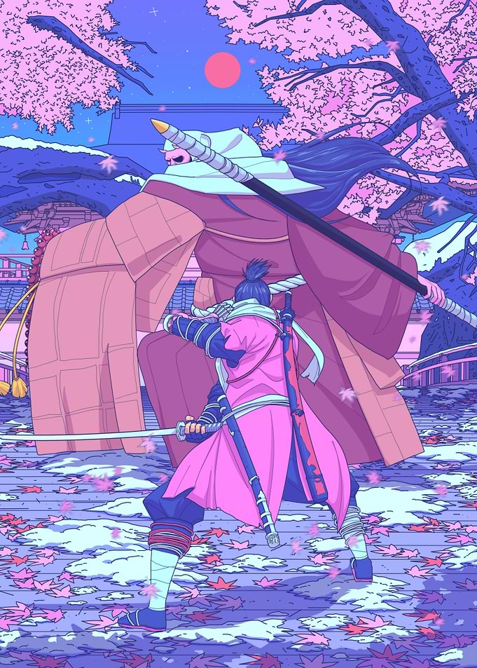 Samurai Duel Under Cherry Blossoms