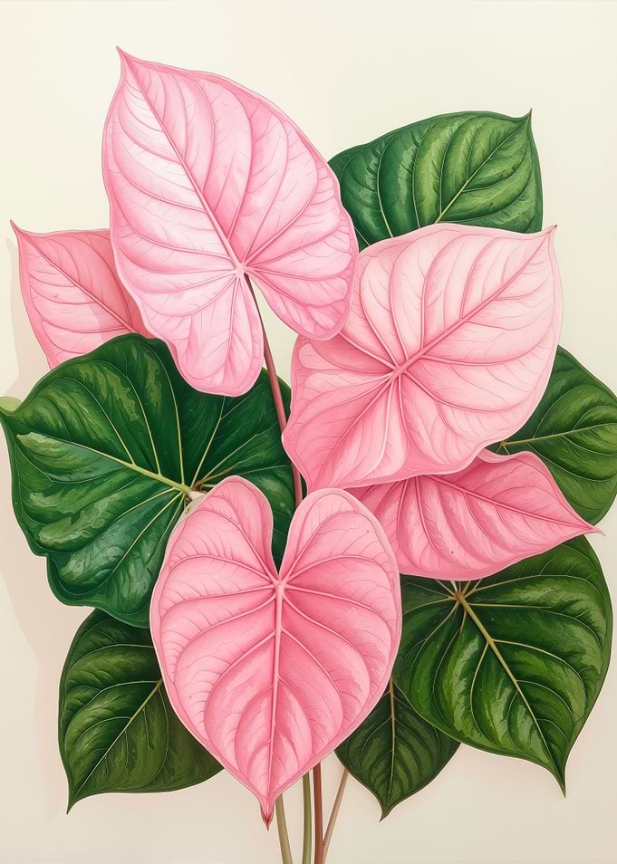Pink and Green Heart-Shaped Leaves