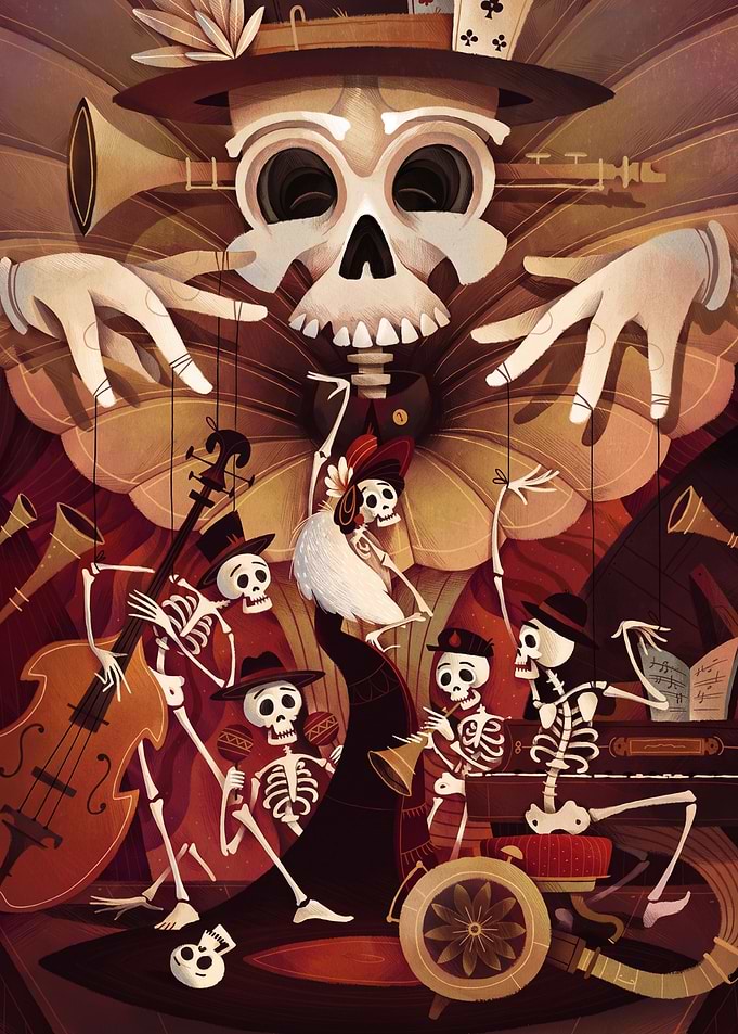 Skeleton Jazz Band Marionette Performance