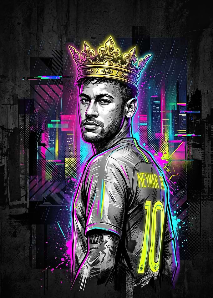 Neymar Jr Neon Crown Portrait