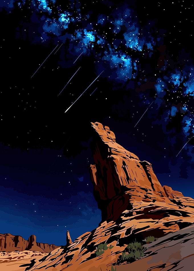Desert Rock Formation Under Starry Sky