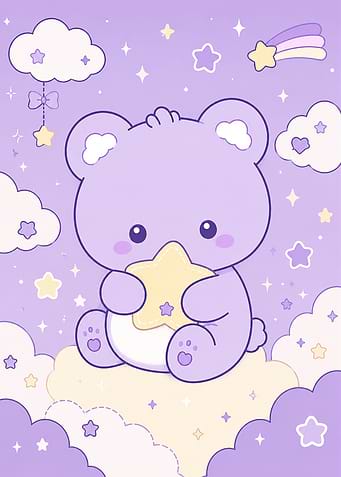 Cute Purple Bear Holding a Star