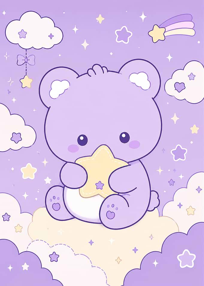 Cute Purple Bear Holding a Star