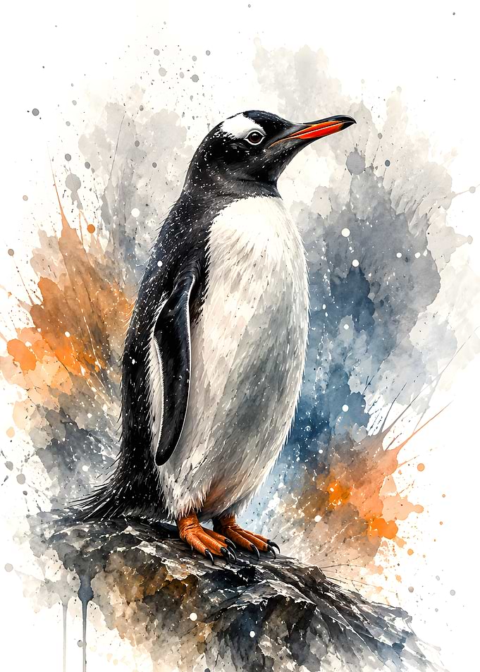 Watercolor Gentoo Penguin Portrait