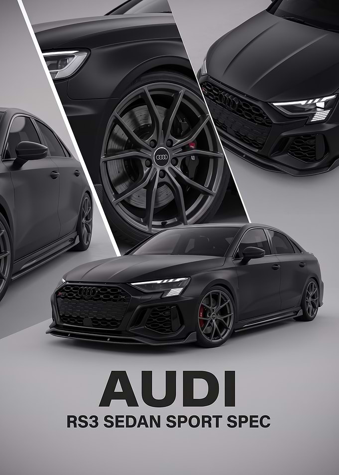 black sleek car RS3 Sedan Sport art Poster