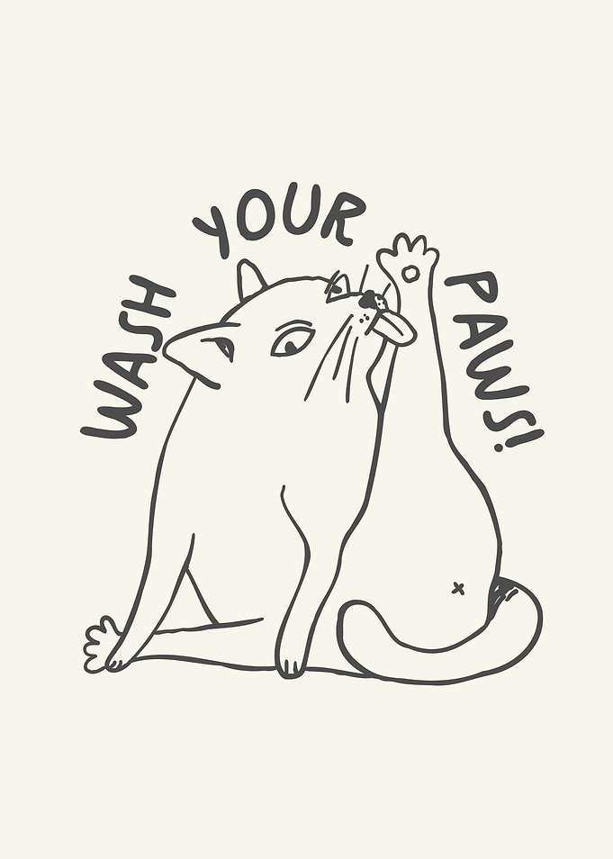 Wash Your Paws Cat Illustration