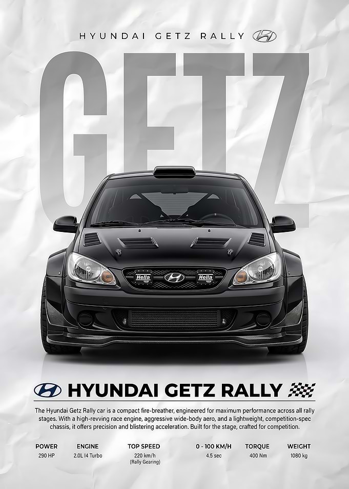 black sleek race Hyundai Getz Rally Car Poster