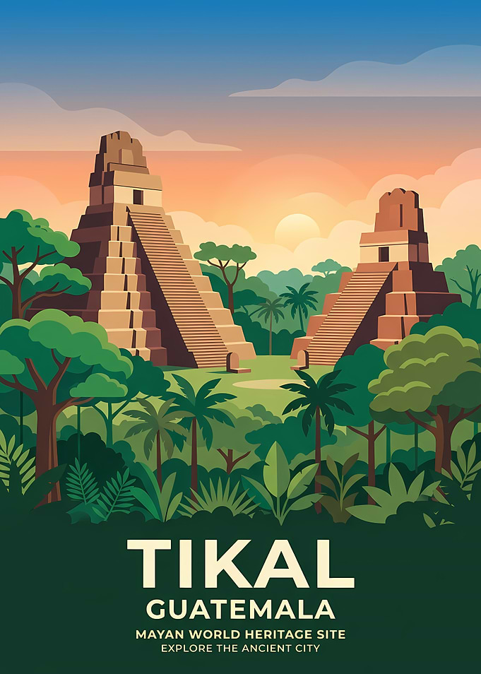 Tikal Guatemala Mayan Ruins Travel Poster
