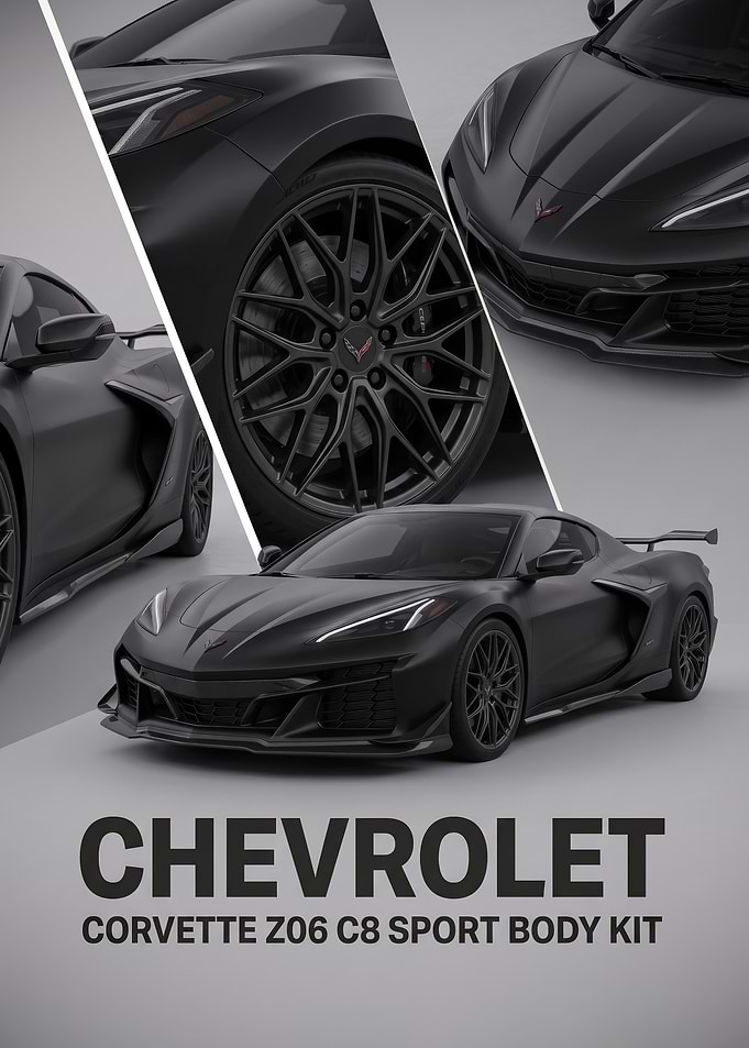black sleek Chevrolet Corvette Z06 C8 art poster