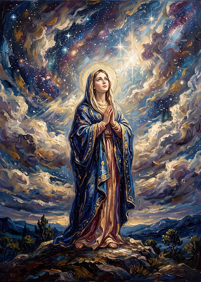 The Virgin Mary Under Starry Sky
