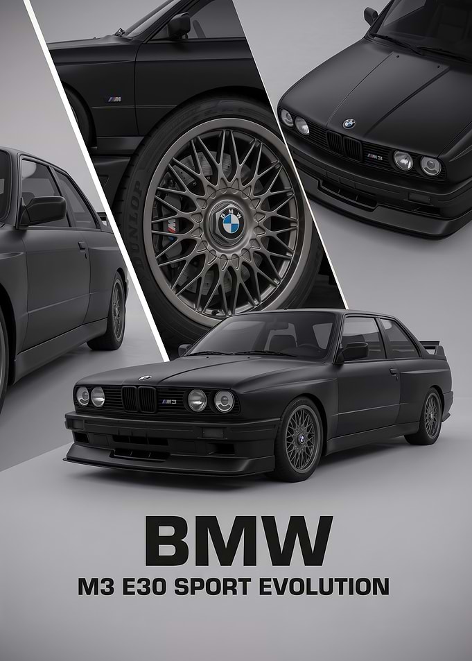 sleek black BMW M3 E30 Sport Evolution Poster