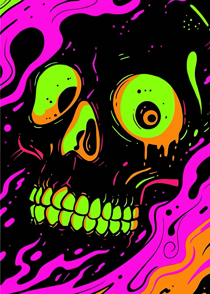 Neon Psychedelic Skull Art