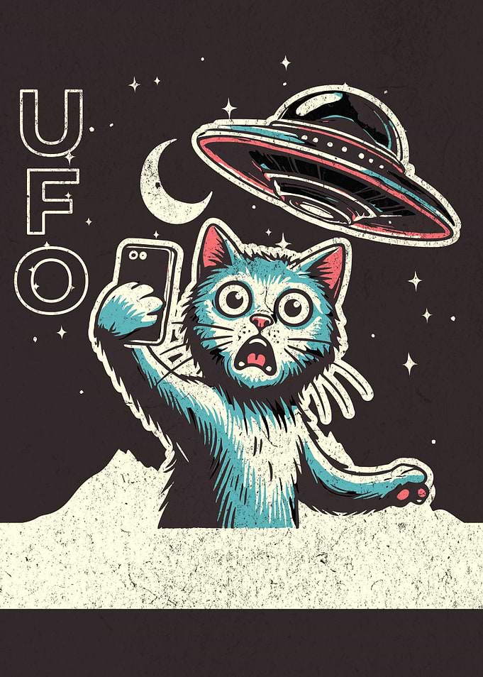 Shocked Cat Taking UFO Selfie