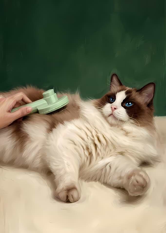 Grooming a Fluffy Ragdoll Cat