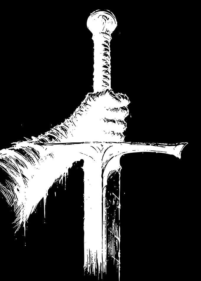Hand Gripping Sword High Contrast Art