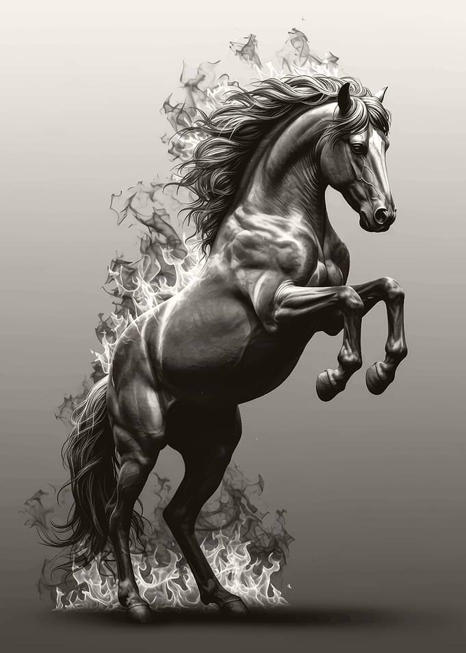 Majestic Rearing Horse Engulfed in Flames