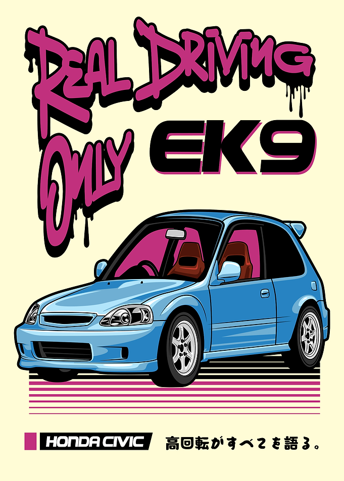 Honda Civic EK9 Retro Car Poster