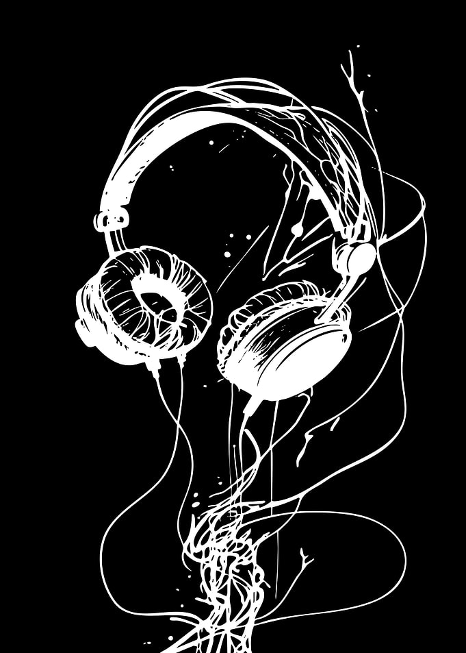 Abstract White Headphones Line Art