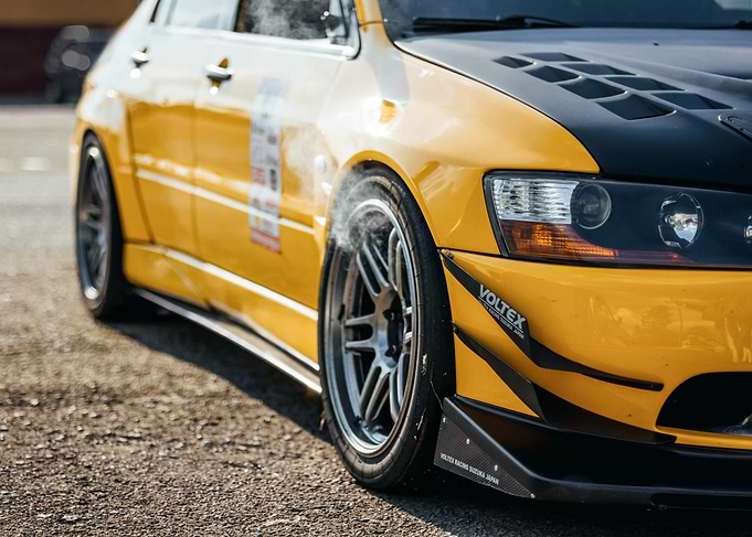Evo IX Smoking brakes after few hot laps on time attack.