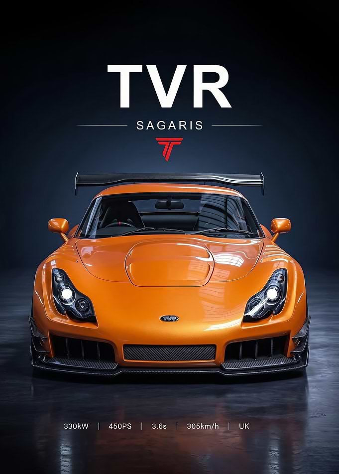 sleek TVR Sagaris Sports Car Poster