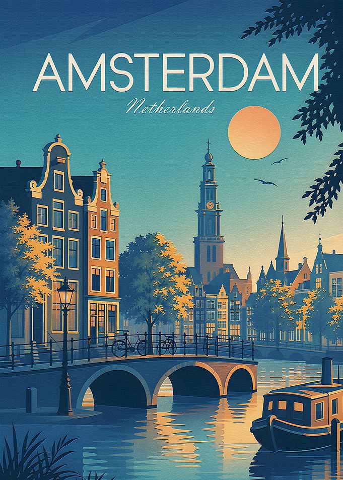 Vintage Amsterdam Travel Poster