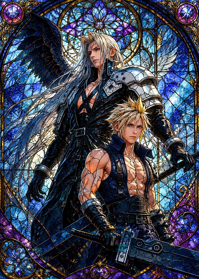 Cloud and Sephiroth Stained Glass Art