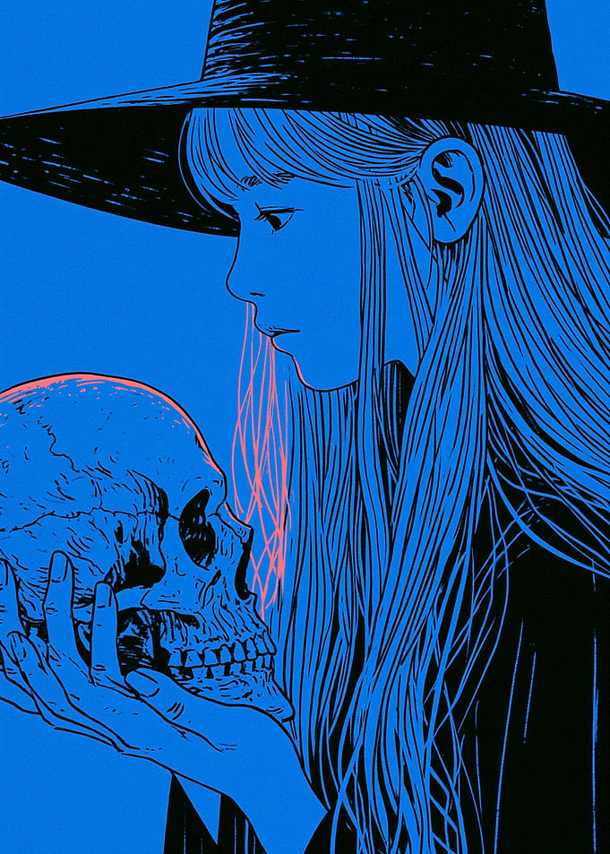 Witch Holding a Human Skull