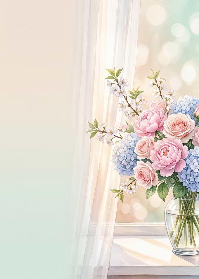 Soft Floral Bouquet by Window
